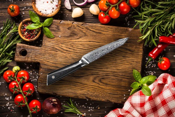 Vegetable knife fruit knife or tomato knife - The kitchen knife with 13 cm carbon damask blade