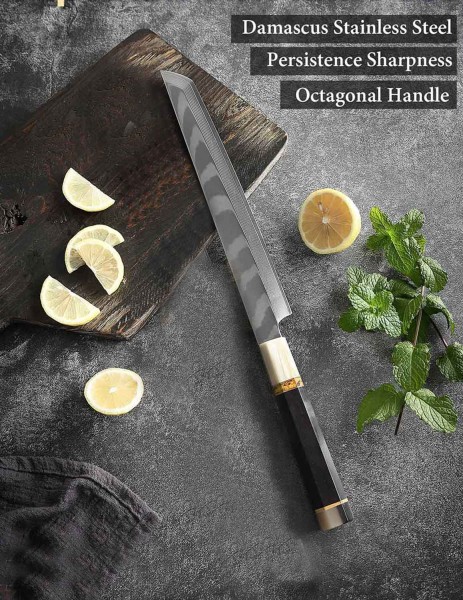 Sakimaru oder Yanagiba Messer 10 Zoll Ebenholz- und Büffelhorngriff Lachsmesser Filetmesser 39 cm
