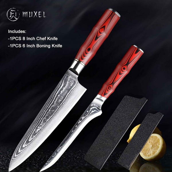 Knife Set Damascus Chef Knife and Boning Knife Chef Knife and Bornig Knife
