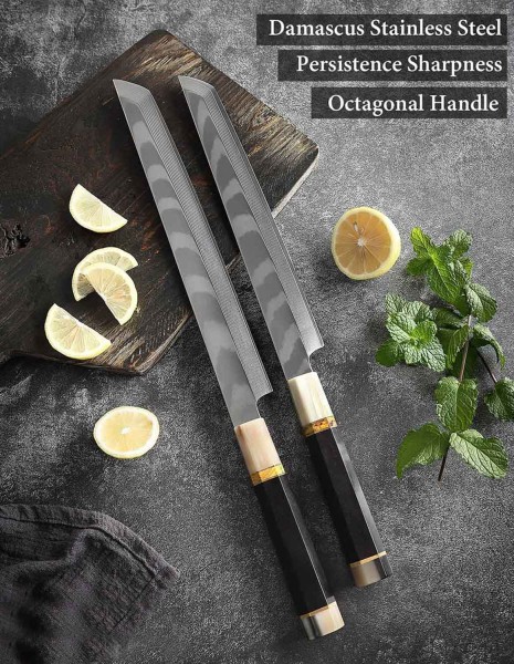 Sakimaru oder Yanagiba Messer SET Ebenholz- und Büffelhorngriff Lachsmesser Set 43 und 39 cm