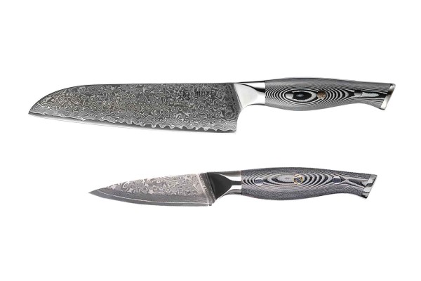 2-piece knife set Damascus v10 stainless steel 62 layers Santoku knife, and boning or filleting knife extra sharp v - edge for left and right-handed use