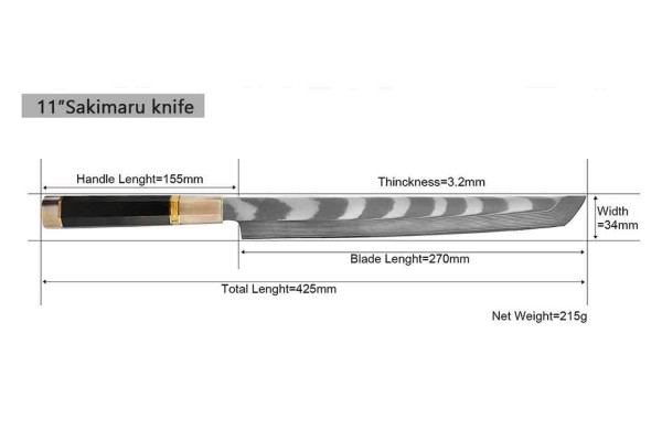 Sakimaru oder Yanagiba Messer Mit Ebenholz- und Büffelhorngriff Lachsmesser und Filetmesser