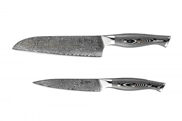 2-tlg Messer Set Damast V10 Edelstahl 62 Lagen extra scharf V - Kante für Links- und Rechtshänder