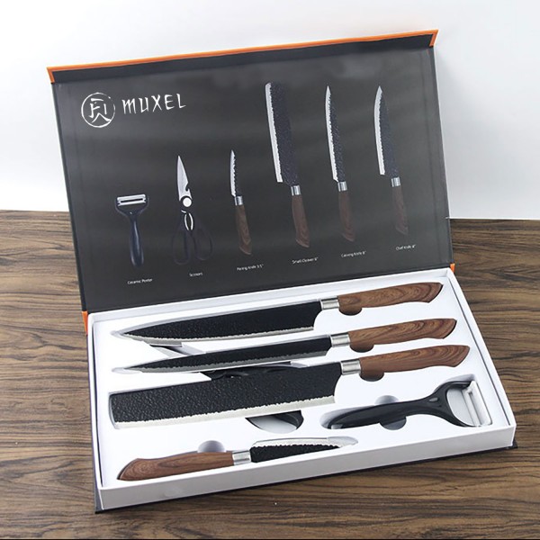 Kitchen Knife Set 4 Knives 1 Scissors 1 Ceramic Peeler Damascus Style Cooking and Utility Knives