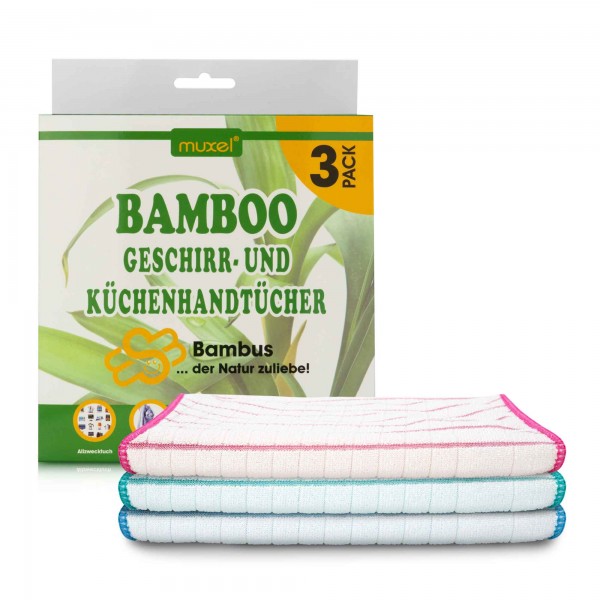 MUXEL Bambus Tücher - 3x Bambus Geschirrtücher - Extra saugfähiges Putztuch - Weiche Bambuslappen