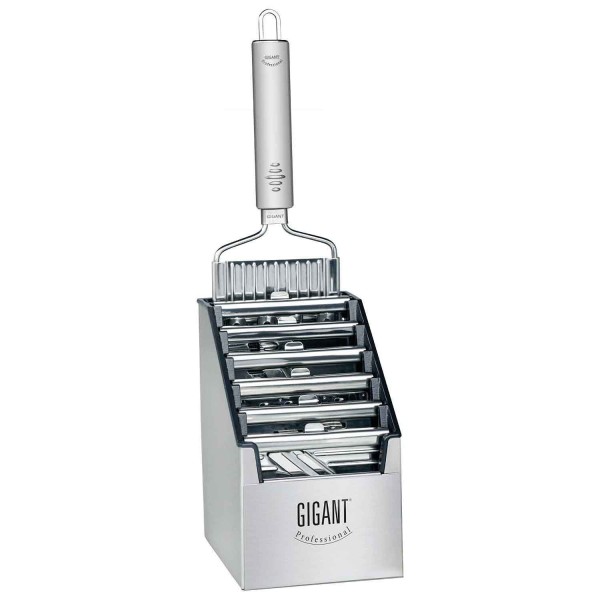 Gigant multi-slicer mandoline with 5 additional stainless steel inserts in the practical multi-box