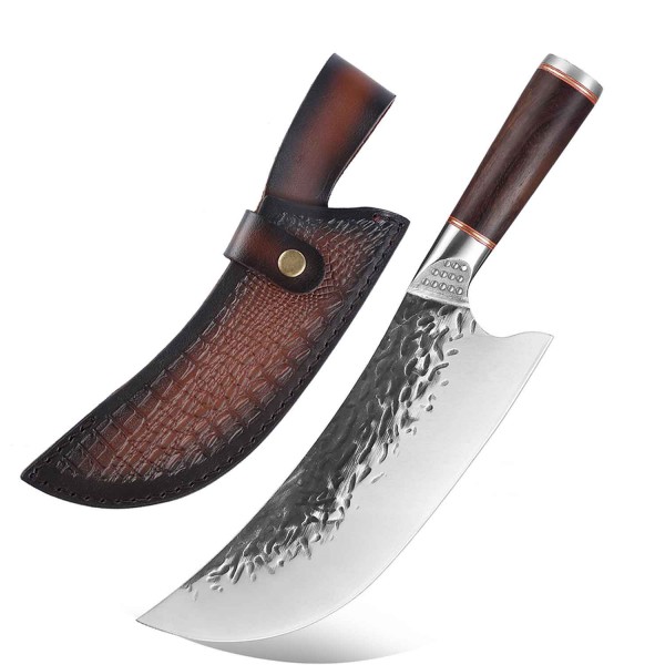 The slightly different knife, Manganese Steel Forged Curved Sharp. Cleaver, butcher knife and also utility knife Full Tang Butcher Knife with leather pouch