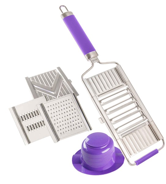 Muxels Gigantic 4-Way with 3 Additional Compartments. V Slicer/Julienne Slicer and Parmesan Cheese Grater LILAC