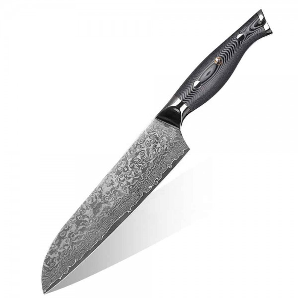 Santokumesser Küchenmesser Carbon Damast-Klinge Damastmesser Messer 62 Lagen V10 Stahl