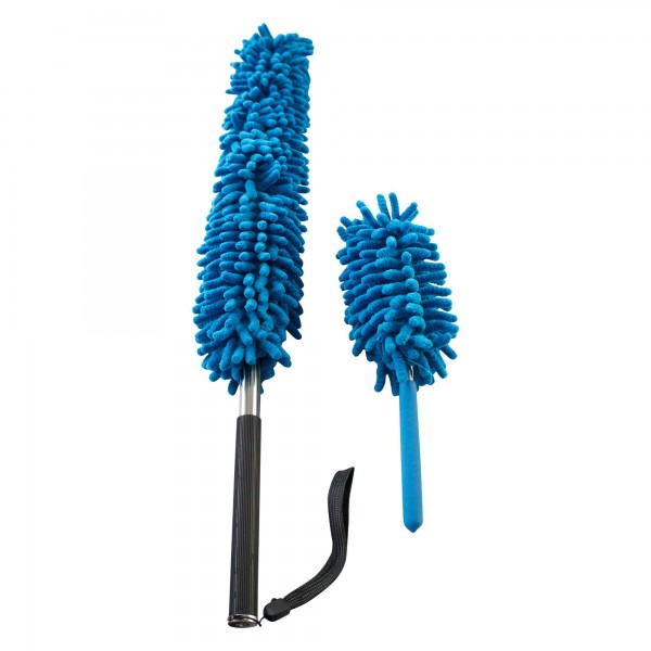 Feather duster set with telescopic handle and flexible heads