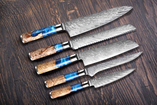 5-tlg. Messer Set Kochmesser - Brotmesser - Santoku -Messer - Ausbeinmesser - Gemüsemesser