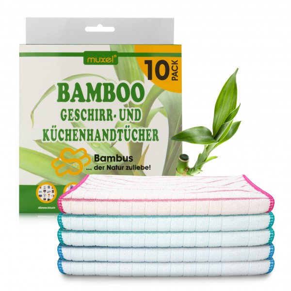 MUXEL Bambus Tücher - 10x Bambus Geschirrtücher - Extra saugfähiges Putztuch - Weiche Bambuslappen